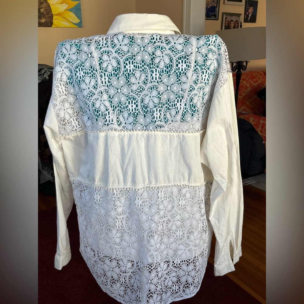 Vintage Sas’sa White Lace Western Style Button-Down Shirt - Picture 2 of 13